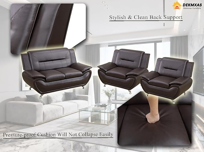 Living Room Furniture Sets Living Room Sofa Set Faux Leather Sofa Couches Brown Loveseat and 2 Chairs for Bedroom Apartment Rv Car Office