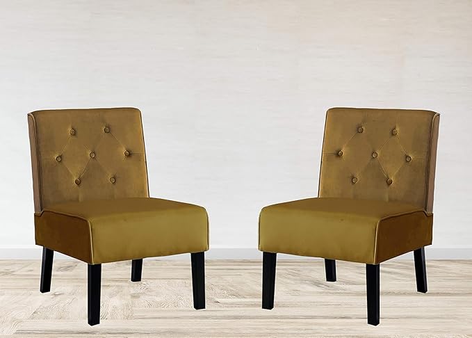 Reeso 2-Piece Living Room Armless Button Tufted Pattern Accent Chair Yellow