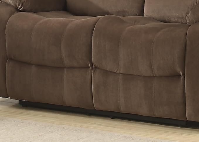 AC Pacific Bill Collection Modern Fabric Upholstered Living Room Reclining Loveseat with Padded Pillow Top Armrests Brown (Bill-Brown-DRL)