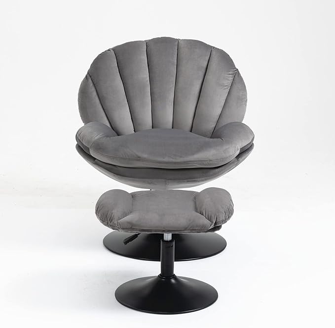 FurnitureSwivel Accent Chair Living Room Chair with OttomanAdjustable Seat Height TV Chair (Gray)