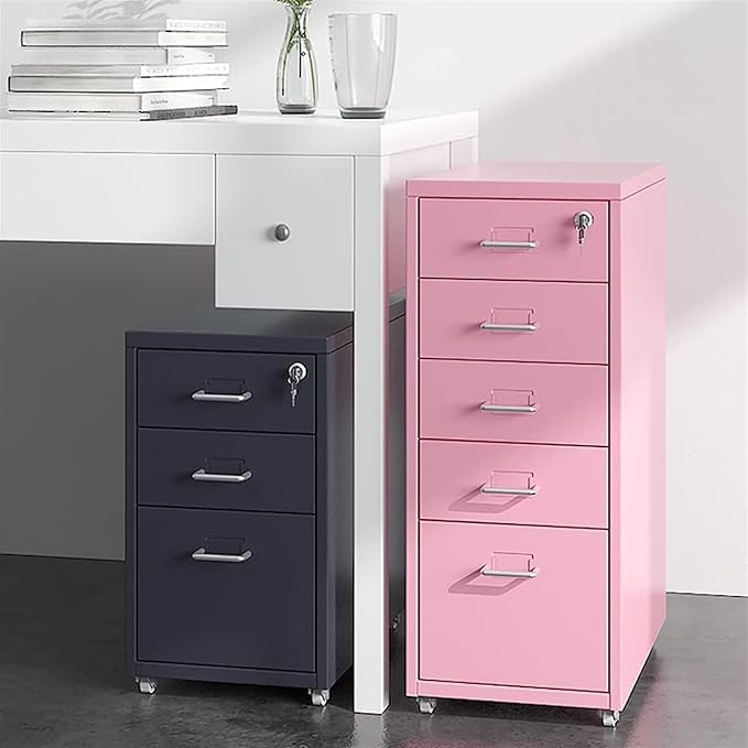 Vertical Filing Cabinet Metal Mobile File Cabinet with Lock and Casters 3/5 /6/8 Drawer Home Office Cabinet for /A4 File (Color : Dark Gray Size : 3 Drawer)
