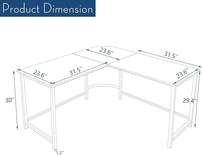 Hans&ampAlice Decor 55-Inch L Shaped Desk Gaming Desk Office Desk Studio Desk Study Desk Workstation (Black)
