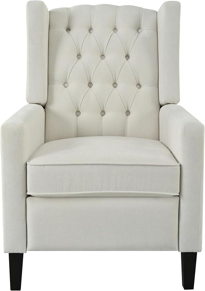 Pushback ReclinerComfortable Wingback Sofa Chair with Adjustable Backrest Tufted Fabric Upholstered ArmchairRetro Rivets Decorated Recliner for Living Room Bedroom Office Home Theater (USB Beige)