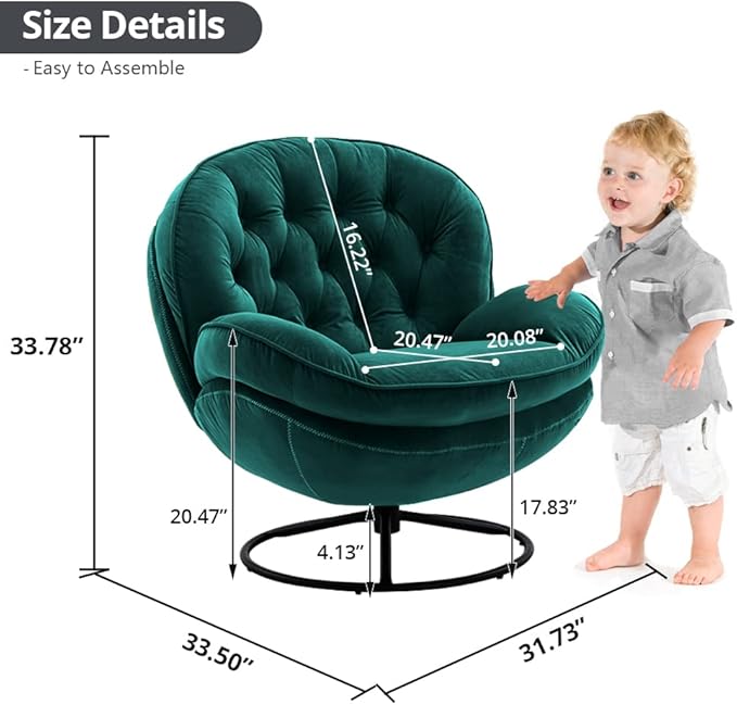 Velvet Swivel Accent Chair with Ottoman Set Modern Lounge Chair with Metal Base Frame &amp Footrest Comfortable Single Leisure Sofa Chair Reading Chair with 360 Degree Swiveling for Living Room Gr