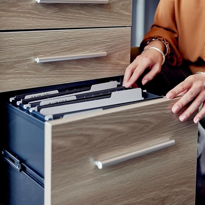 NBF Office Files Pedestal Cabinet - 3 Drawer File Cabinet with Lock - Brown Laminate Office Filing Cabinets - Modern Mobile File Cabinet Document Storage (26 H Espresso)