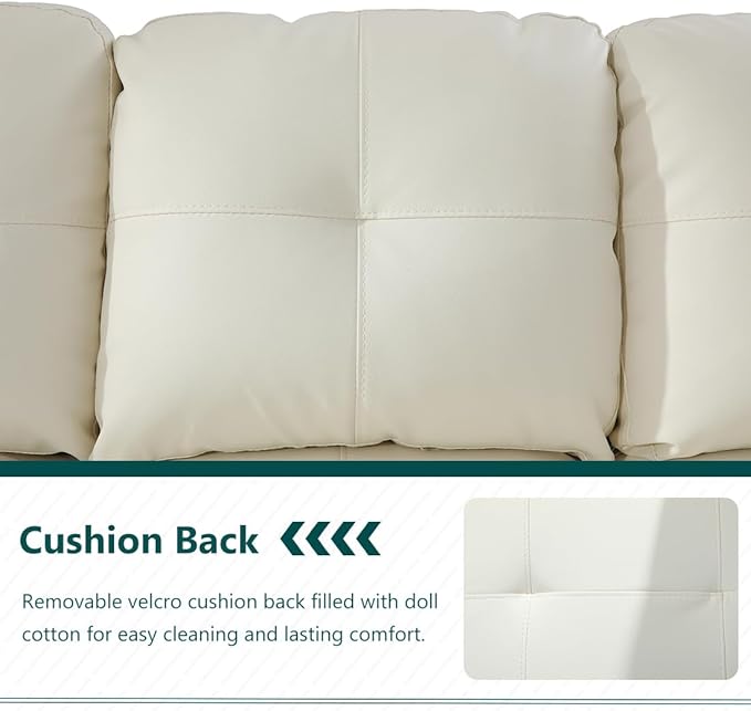 Sectional Sofa Couch with Storage Ottoman Modern L-Shaped Couch Modular Sectional Sofa Set Faux Leather Corner Chaise Lounge for Living Room Apartment Office (Left Chaise Cream White)
