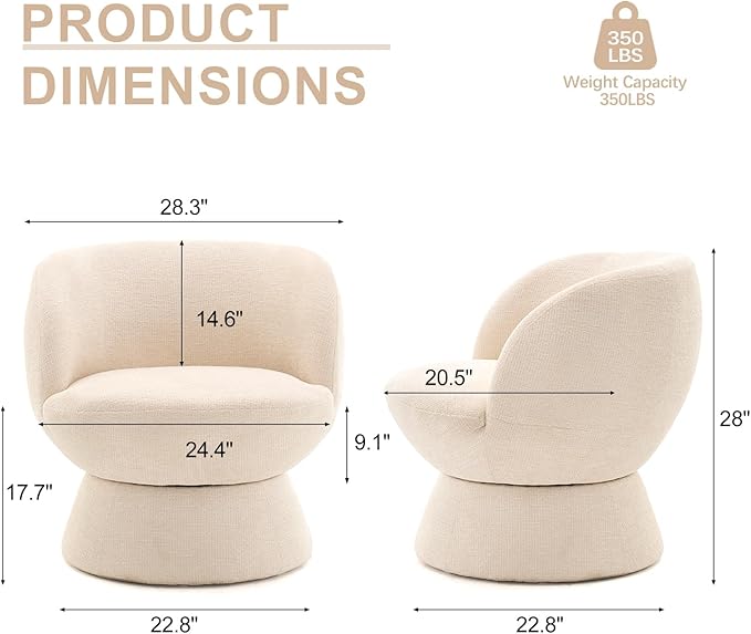 360° Swivel Boucle Bucket Chair Accent Barrel Makeup Vanity Chair Modern Lounge Single Sofa with Padded Armrest for Dining Room Living Room Bedroom and Home Office. (Beige)