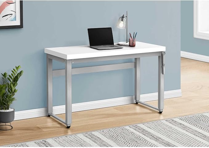 White Laminate &amp Grey Metal Adjustable Standing Desk 48 L Modern Computer Desk for Home Office &amp Work