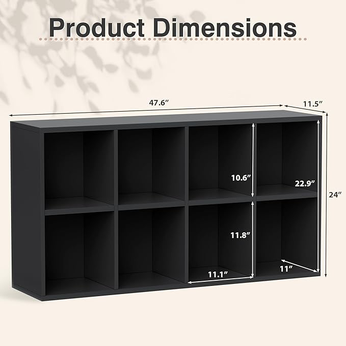 YESHOMY Modern TV Stand for Televisions up to 55 Inch Mid Century Entertainment Center with 8 Open Shelves for 32/43/50/55 Inchs TVs Media Console with Adjustable Shelves for Living Room Black