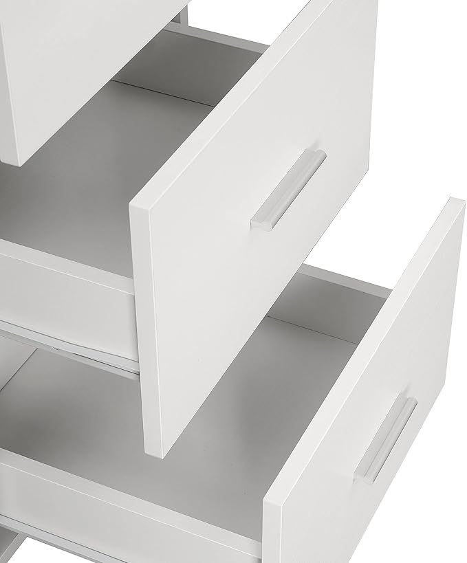 Techni Mobili L Shaped Desk - Two-Toned Computer Desk with Drawers &amp Storage Shelves - Simple Modern Furniture &amp Home Office Space Corner Table for Work &amp Writing