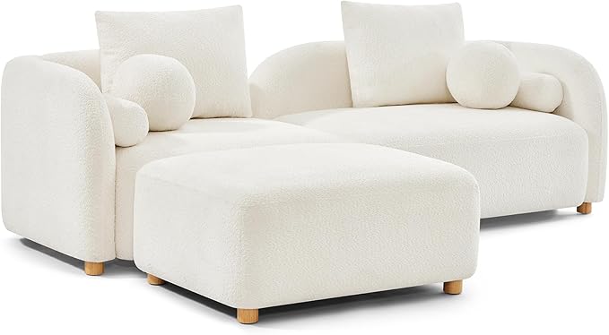 Modern Sherpa Boucle Ottoman Comfy Modular Cloud Couch Ottoman Apartment Cream White