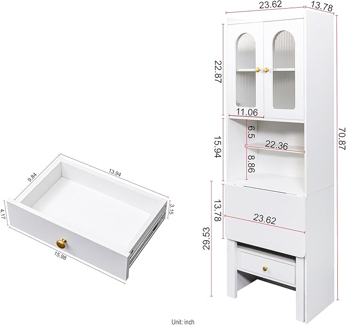 Fold Out Desk with Storage Hidden Desk Craft Storage Cabinet - Space Saving Fold Out Table with Drawer &amp Shelves 5-in-1 Multi-Functional Workstation for Home Office Living Room Bedroom (White)