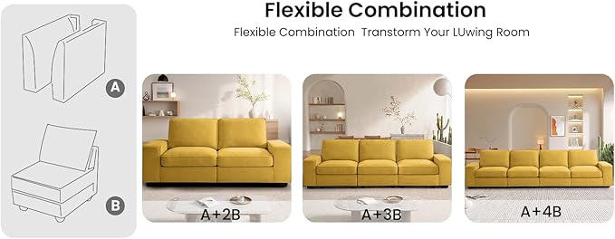 TEKAMON Middle Seat with Storage Modular Sofa Couch Yellow