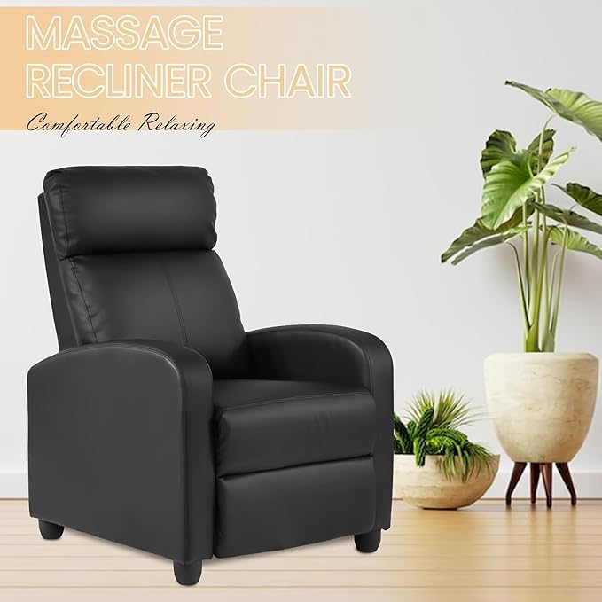 Massage Recliner Chair PU Leather Recliner Chair Recliner Sofa for Adults Home Theater Seating with Lumbar Support Bedroom Living Room Chair with Padded Seat Backrest Black