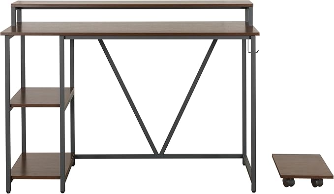 Techni Mobili Computer Desk - Industrial Writing Desk with Storage Shelves Monitor Stand &amp Accessory Holder - Home Office Laptop Computer Table with CPU Caddy &amp 2-Tier Small Bookshelf Space
