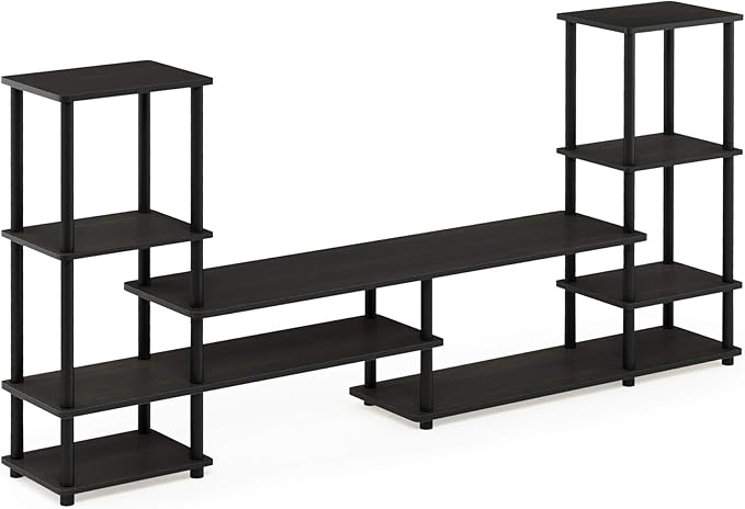 Furinno TURN-N-TUBE TV Stand Wide Open Frame Entertainment Center with Open Shelves Storage TV Console with Tall Side Shelves for TV up to 48 Inch for Living Room Bedroom Espresso