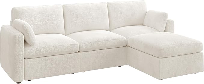 HONBAY Modular Sectional Couch with Storage Seats L Shaped Sectional Sofa with Storage Chenille Sectional Couches for Living Room Beige