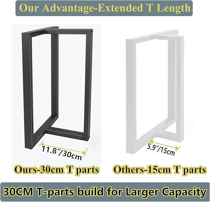 Metal Table Legs Heavy Duty Square Tube Desk Frame Industrial Dining/Coffee/Computer Table Legs Set of 2 (Matte Black-T)