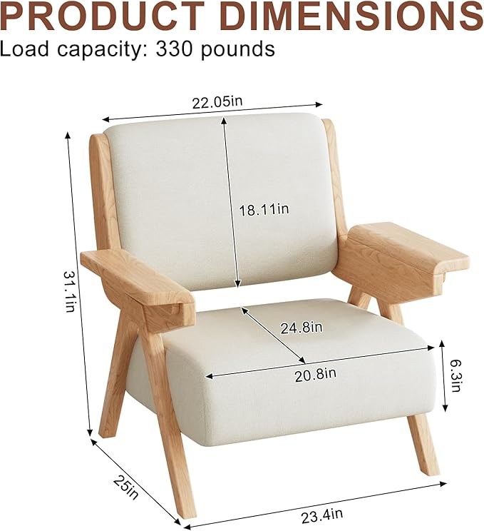 Accent Chair Mid Century Modern Chair Velvet Upholstered Lounge Arm Chair with Solid Wood Cozy Reading Chair for Living Room Bedroom Balcony(White)