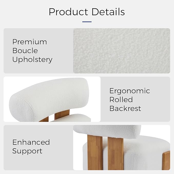 Boucle Accent Chair with Solid Wood Frame for Living Room Modern Side Chair with Rolled Backrest 27.25 Lounge Chair with Soft and Durable Boucle Fabric for Bedroom and Office (Beige)
