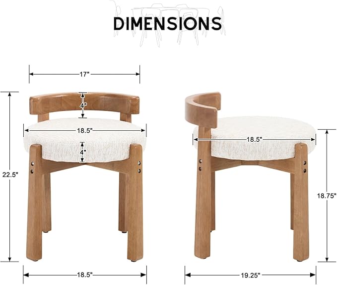 HEAH-YO Wood Vanity Chair with Back Chenille Upholstered Small Ottoman Footstool Mid-Century Modern Makeup Chair with Solid Wood Legs for Makeup Room Bedroom Living Room Beige