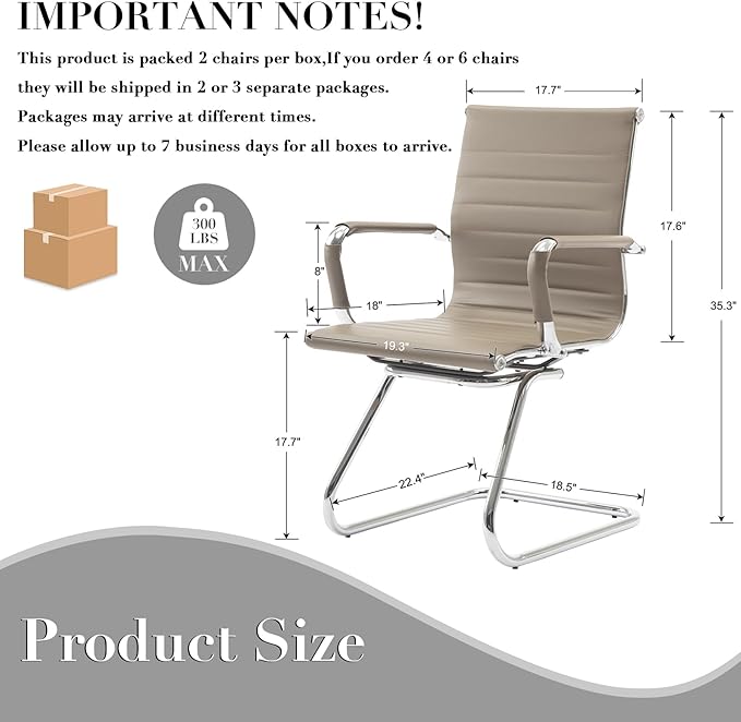 CIMOTA Waiting Room Chairs Leather Office Guest Chair Mid Back Reception Chairs with Sled Base for Meeting/Patient/Conference Room Light Brown Set of 8