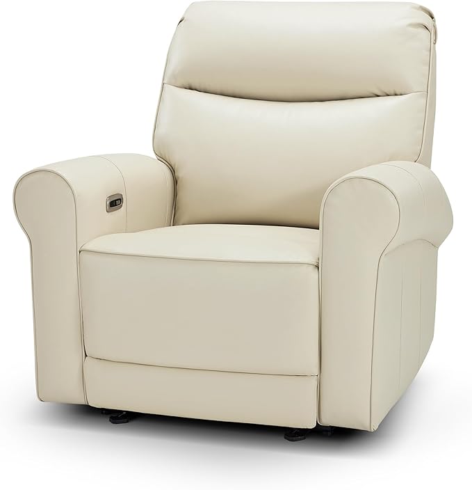 MCombo Power Wall Hugger Recliner Chair for Small Space RV Living Room USB &amp USB-C Charging Ports Modern Rolled Arm Recliner Faux Leather PR630 (Beige Medium)