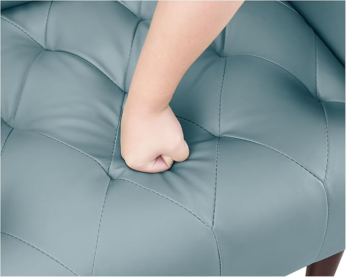 Accent Chairs Leather Accent Chair Modern Upholstered Living Room Chair Cozy Armchair Button Tufted Back and Wood Legs for Bedroom Office Cafe (Sky Blue)