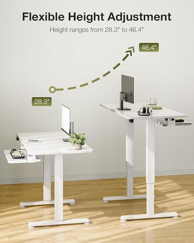Casaottima Electric Standing Desk with Keyboard Tray 40 Inch Height Adjustable Small Table Sit Stand Table Writing Computer Desk for Home Office Workstation White