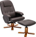 Recliner Chair with Ottoman Swivel Recliner Chair with Wood Base for Livingroom Bedroom Faux Leather BeigeGrey