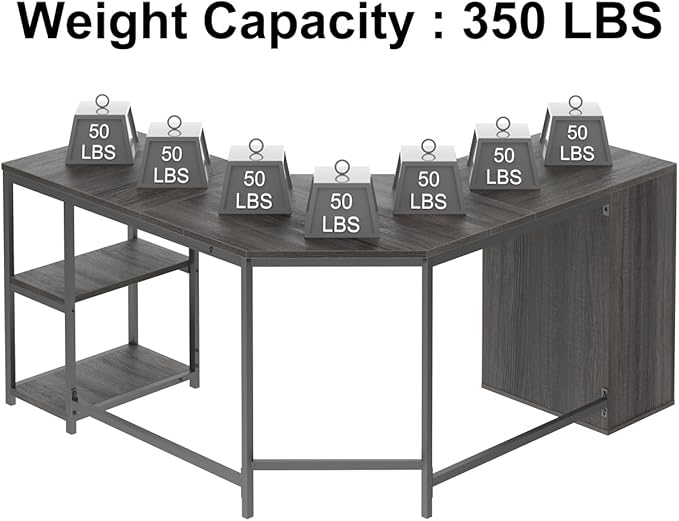 LVB 60 L Shape Home Office Desk with File Drawers Reversible Corner Table Workstation for Work Study Writing Gaming Large Wood Modern L-Shaped Computer Desk with Storage Cabinet Shelves Gray Oak