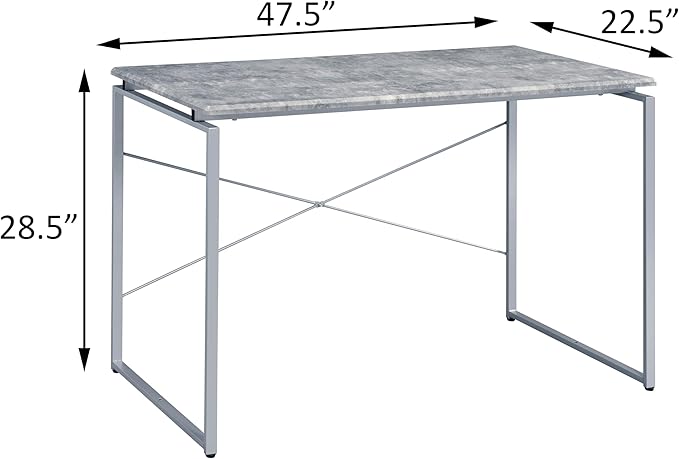 Grey and Silver Writing Work Study Desk with Metal Sled Base Rectangle Wooden Top for Home Office Industrial Style