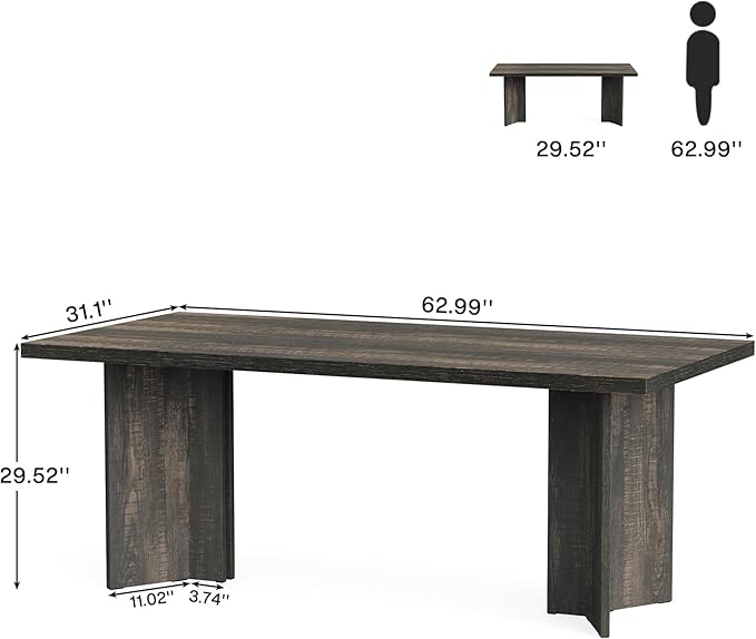 Tribesigns 63-inch Executive Desk Vintage Office Computer Desk with Large Tabletop Farmhouse Wood Writing Conference Table Workstation for Home Office Study Dark Gray
