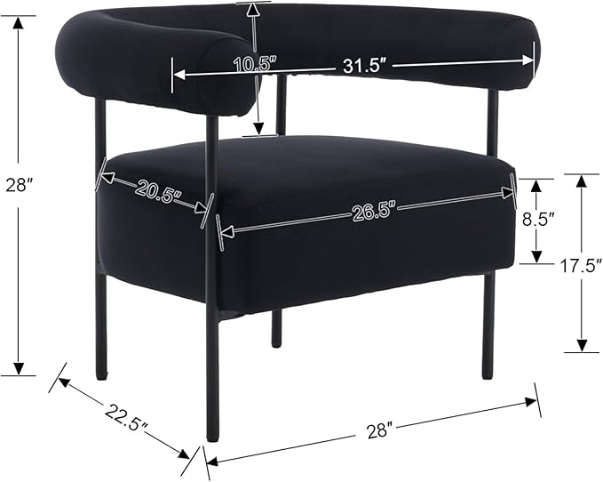 Wahson Black Accent Chair with Metal Legs Velvet Upholstered Barrel Chair with Curved Backrest Small Modern Reading Chair for Living Room/Bedroom/Office