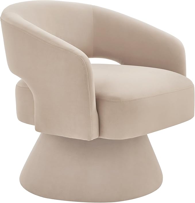 Swivel Barrel Chair Velvet Round Upholstered Accent ChairsLounge Chair with Open Backrest 360 Degree Comfy Single Sofa Dresser Chair for Living Room Hotel Bedroom Office (Beige)