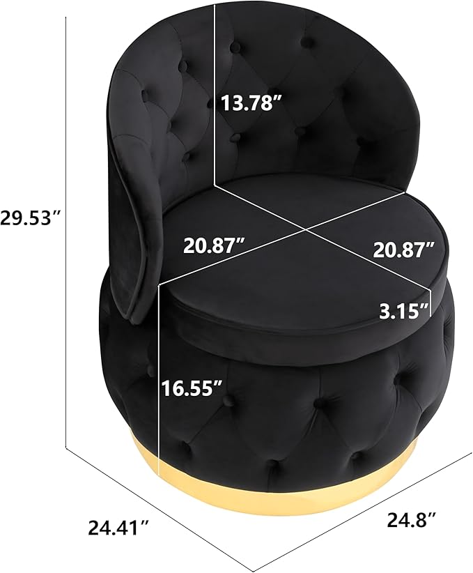 Accent Chair Barrel Chair with Storage Function Round Armchair Small Accent Chair Comfy Tufted Button Cushion for Living Room Bedroom Office
