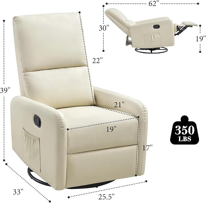 Jocisland Swivel Glider Rocking Recliner Chair for Adults Nursery Rocker Reclining Comfy Upholstered Single Sofa Armchair for Living Room Bedroom Nursing Leather Cream