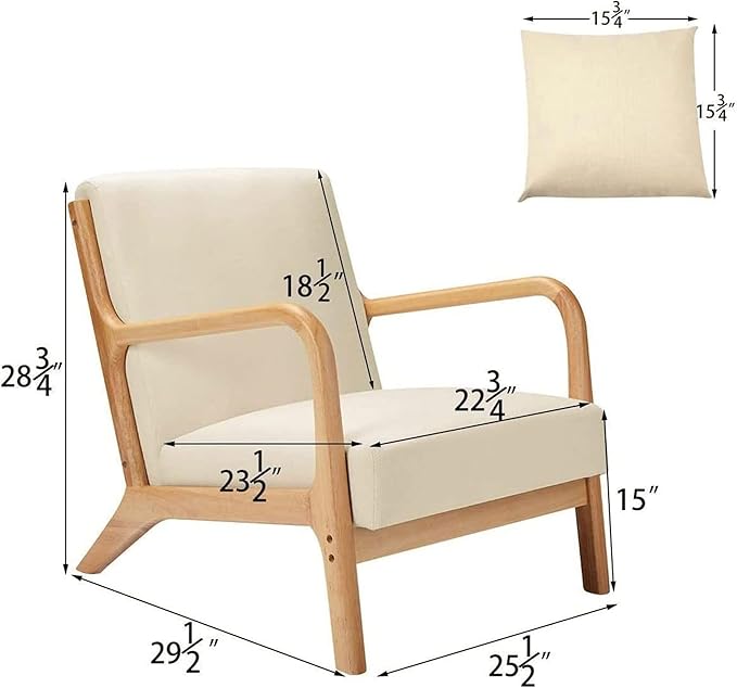 JOMEED Oak Wood Frame Mid Century Modern Accent Leisure Chair for Modern and Retro Decor Style Living Room with Soft Linen Upholstery Beige