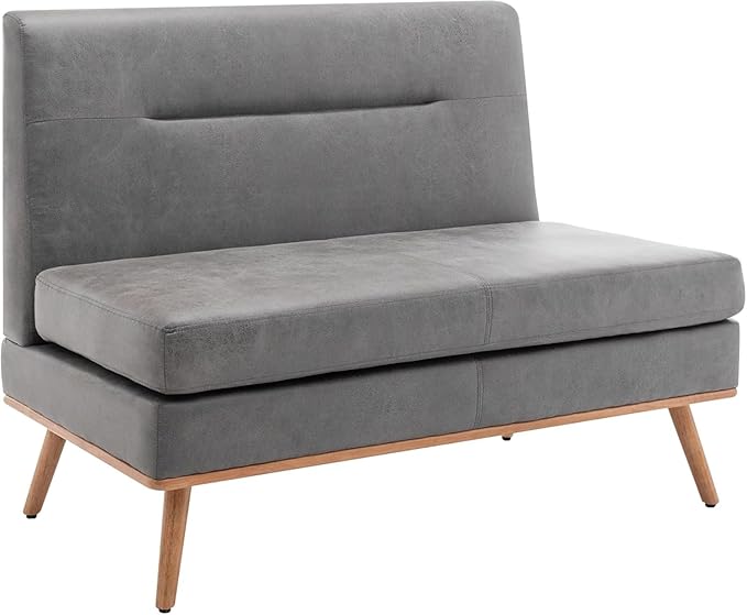 Aklaus Upholstered Small loveseatFaux Leather Modern Mini Sofa Couch Love Seat Armless Settee Bench with Back for Living Room Bedroom Office Small Space Entryway Grey
