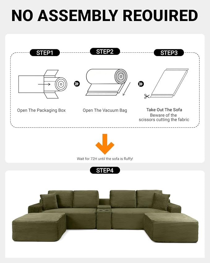 150 Oversized Modular Sectional Sofa Deep Seat Cloud L-Shape Corduroy Couch with Cup Holders USB Ports Wireless Charging &amp Storage Box Upholstered Modular Sleeper Sofa for Living Room (Green)