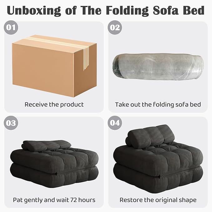 3-in-1 Folding Futon Sofa Bed 35.4 Convertible Sleeper Chair Bed with Pillow Portable Fold Out Boneless Couch Lounge Comfy Velvet Floor Mattress for Living Room Bedroom - Black Single