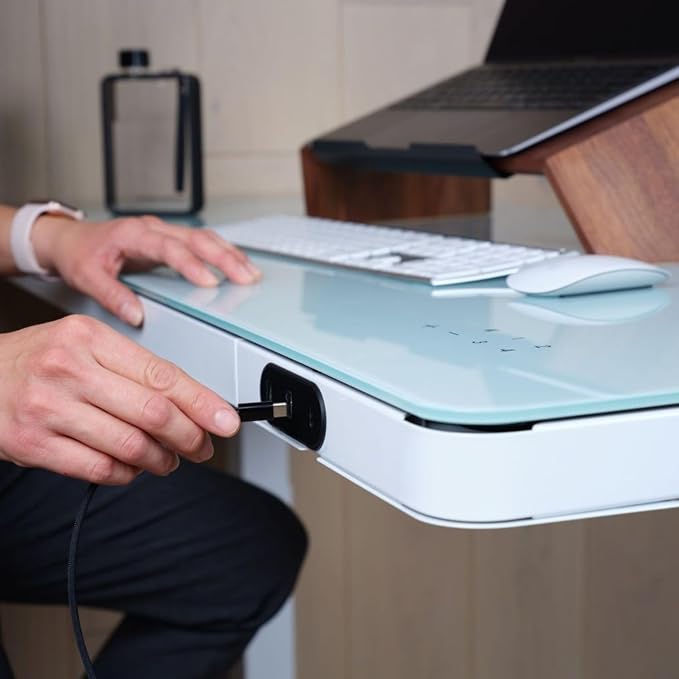 LifeSpan Fitness SDG Electric Glass Standing Desk with Liquid Chalk Mark | 24 x 46 Standing Frame Height Adjustable Sit Stand Desk for Home Office and Ergononic Workstations (White)