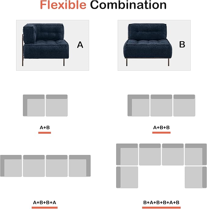 MCombo Modular Sofa Couch with Removable Cushion Accent Sofa Chair Upholstered Sofa for Living Room Apartment Office (Blue Middle Seat)