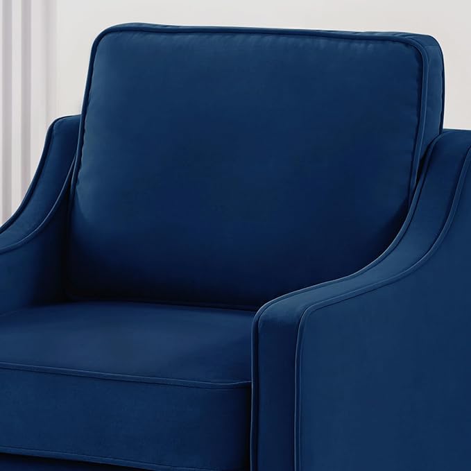 Modern Armchair Single Seat Sofa Chair with Wooden Legs Upholstered Velvet for Living Room &amp Bedroom Navy