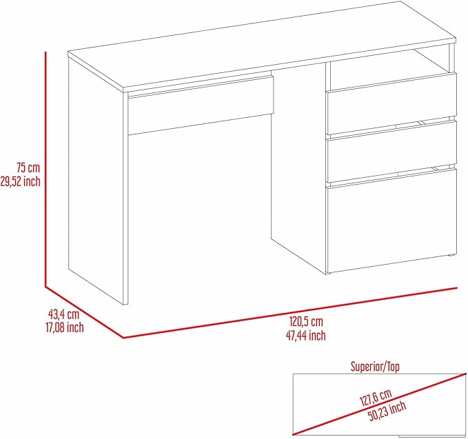 Penau Computer Desk with 3 Drawers and 1 Shelf Light Grey Finish Ideal for Home Office or Remote Learning Compact Design