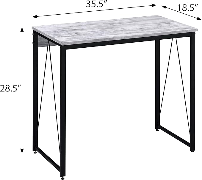 35.5 Industrial Writing Desk with Metal Sled Base Rustic Wood Computer Desk with Stable V-Shaped Support Compact Study Table with Powder-Coated Frame for Home OfficeBedroomSmall SpacesBlack+Grey