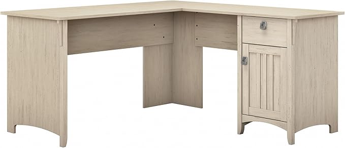 Bush Home L Shaped Desk with Storage for Home Office Modern Farmhouse Corner Table with Drawers and Cabinets Salinas Collection Antique White