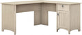 Bush Home L Shaped Desk with Storage for Home Office Modern Farmhouse Corner Table with Drawers and Cabinets Salinas Collection Antique White