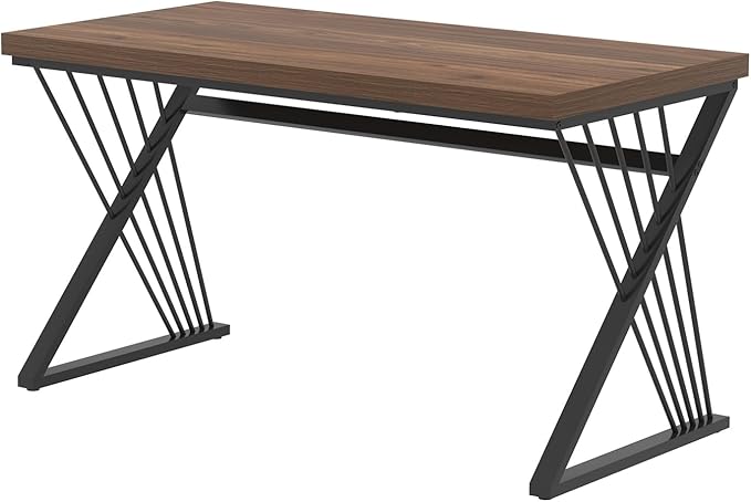 FOLUBAN Home Office Desks Modern Wood and Metal Writing Study Work Table Industrial Computer Desk for Bedroom Living Room Rustic Walnut 47 Inch