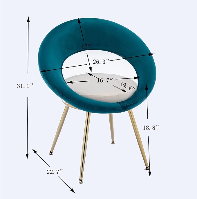 Generic Peacock BlueOff White Velvet Modern AccentConversation Lounge Chair with Gold Plated Legs Unique AppearanceSuitable for Office Lounge Living Room